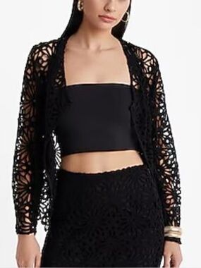 Express Black Crochet Openwork Cardigan NWT L